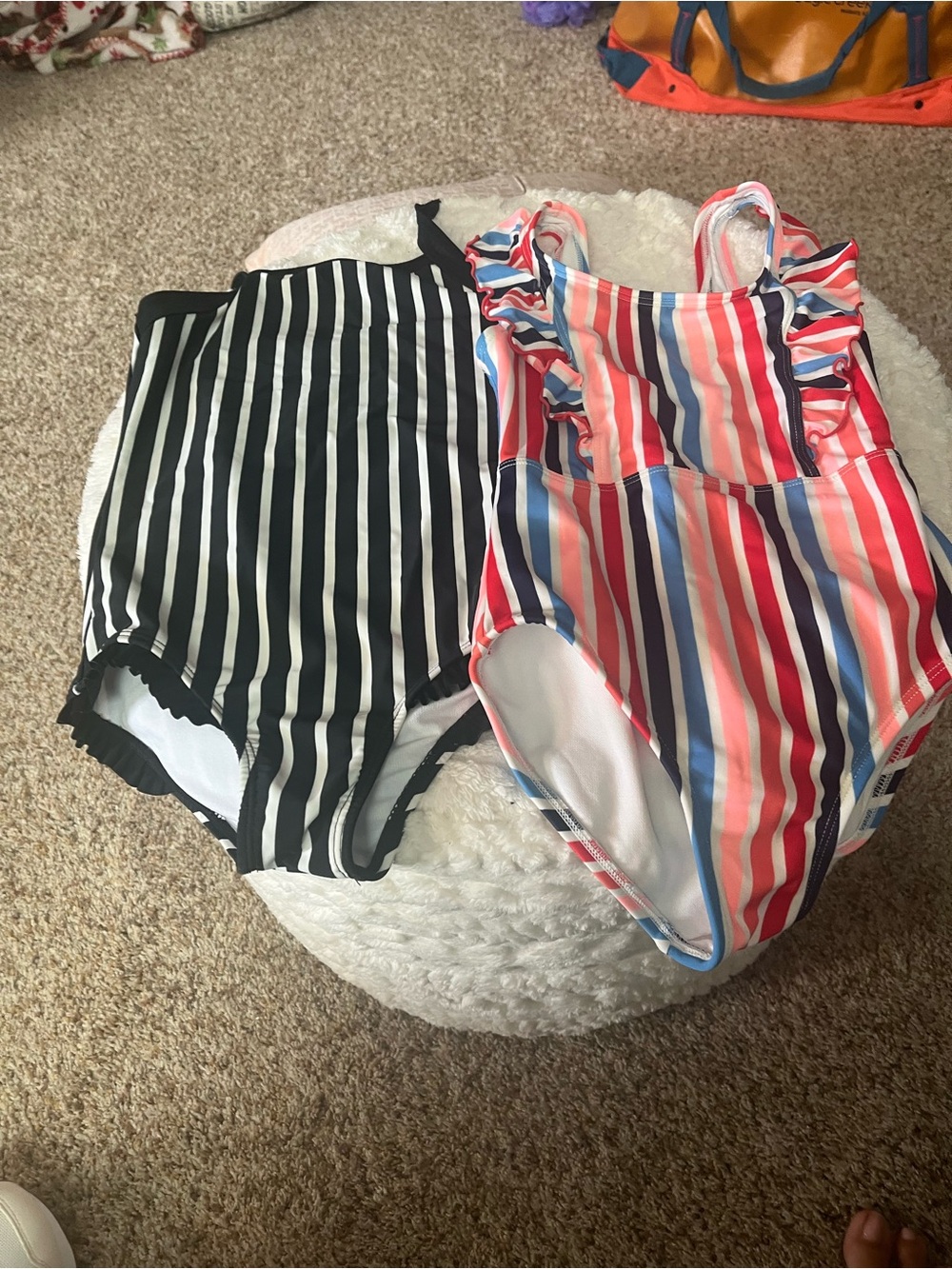 Kids' One-Piece Swimsuit - Red, Pink & Blue Stripes